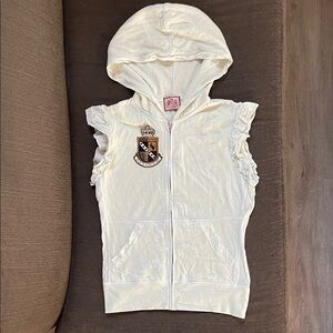 Juicy Couture Very Light Green Sleeveless Hoodie w Sleeve Trim & FrontZipper